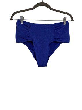 Time And Tru Bikini Bottom Women’s M 8-10 Blue High Waist Ruched Sparkle Beach